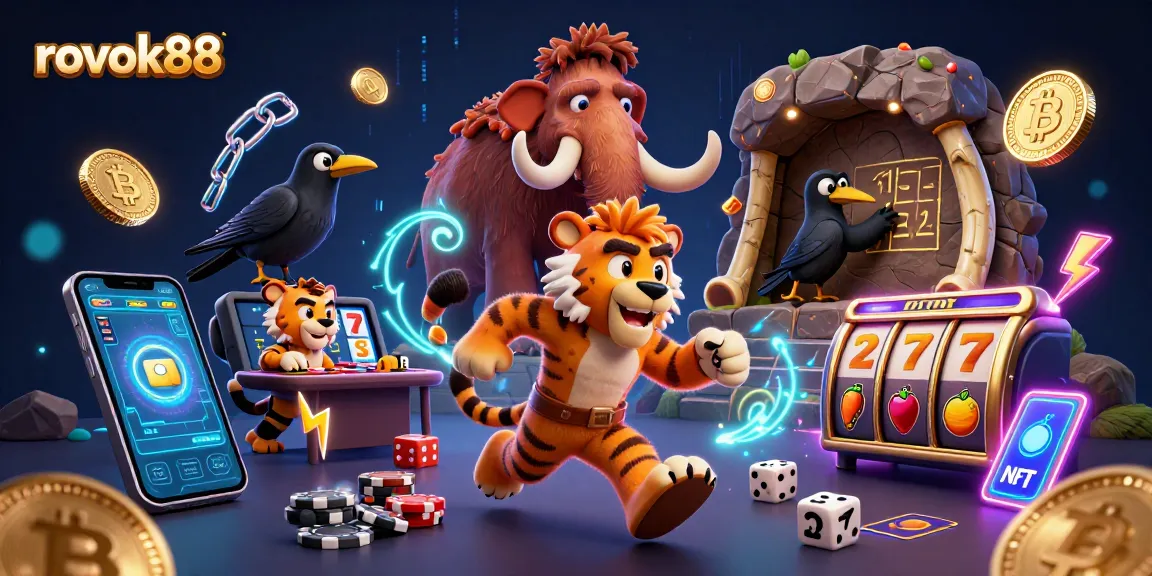 Engage in thrilling gameplay at Rokok88's prehistoric casino with vibrant neon elements and crypto themes.