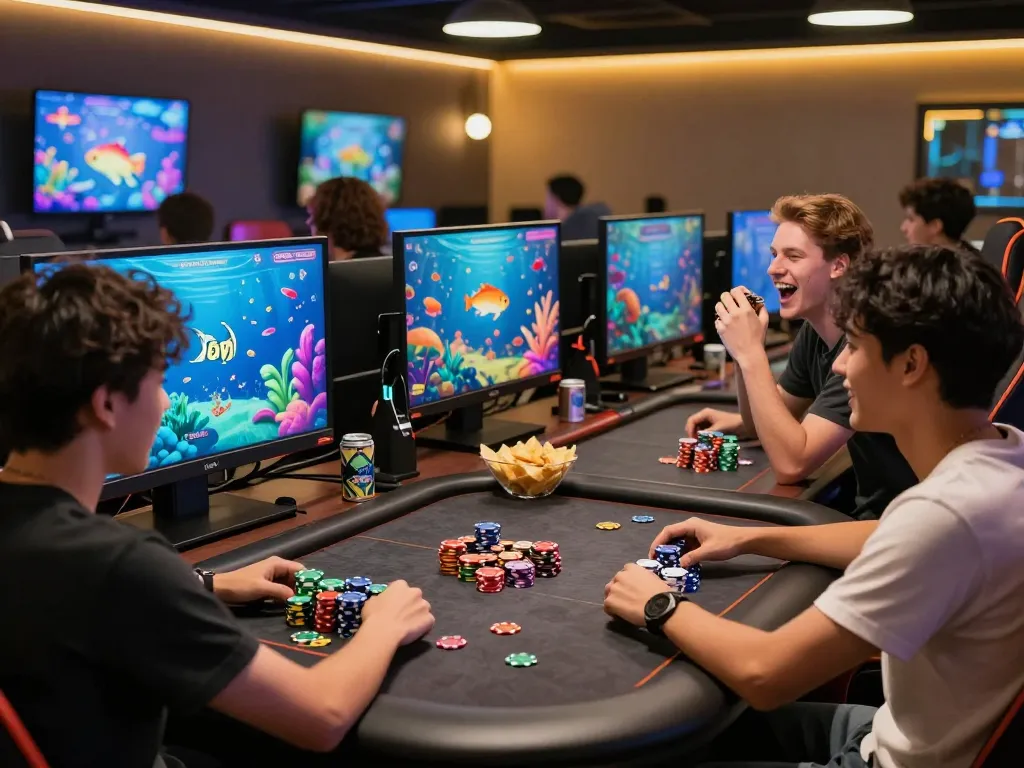 Bắn cá 88vv game scene showing players engaged in lively competition in a modern gaming room.