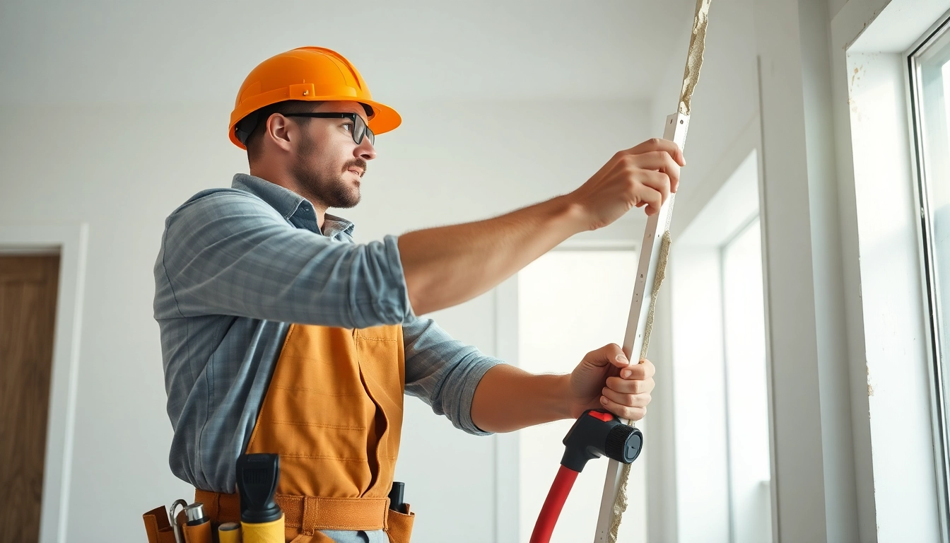 Installing drywall with precision in a well-lit home renovation.