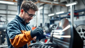 Professionelle Reparatur von Diamond Cut Felgen in München: Mechaniker mit hochwertiger Ausrüstung bei der Arbeit.