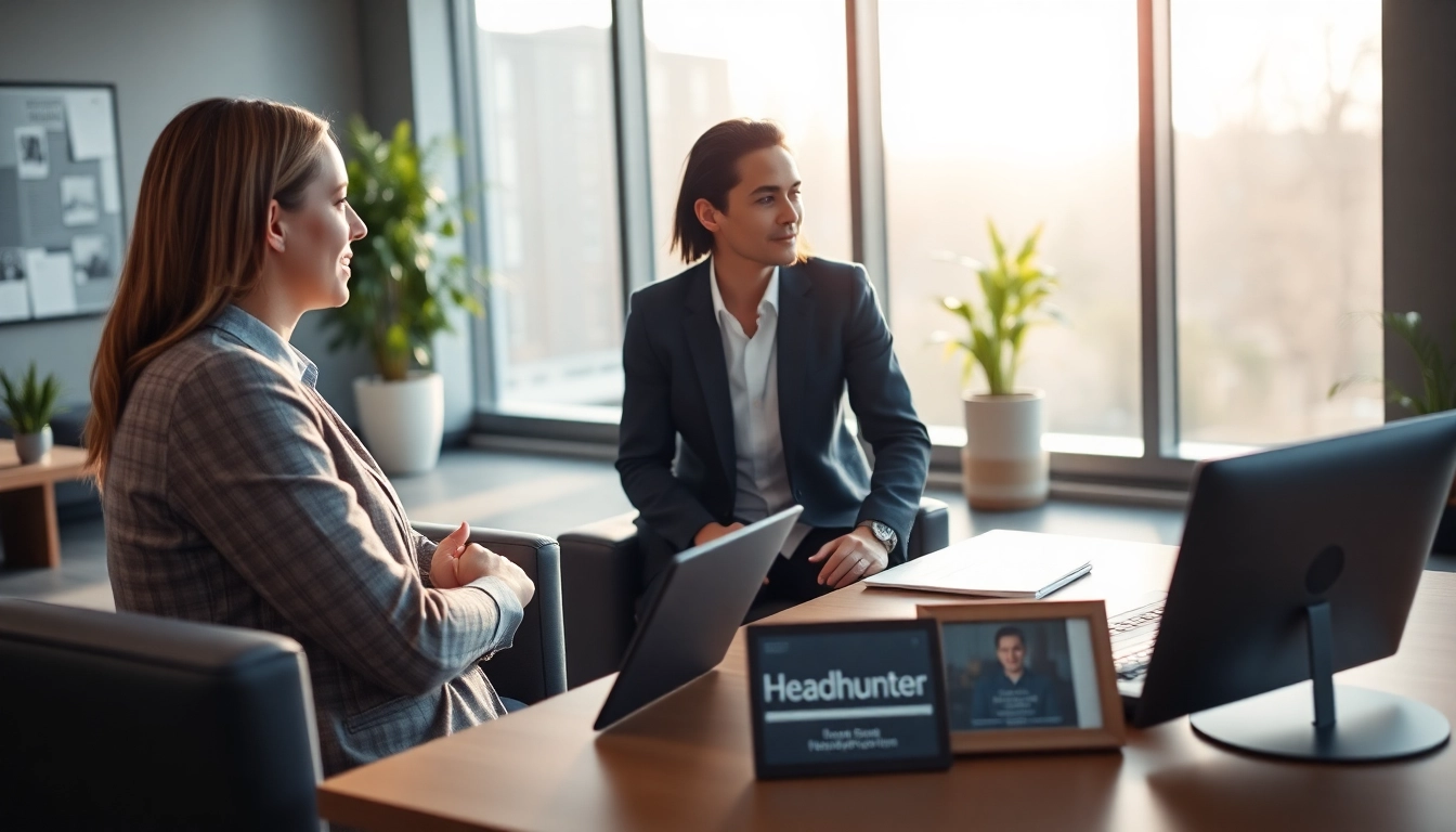 Headhunter Saarbrücken: Recruiter engaging with a candidate in a professional office.