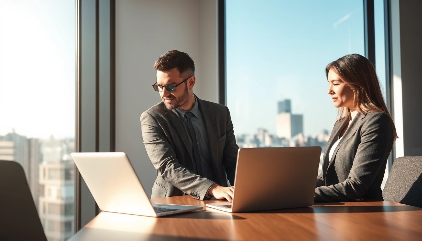 Professioneller Headhunter Hannover im modernen Büro, das mit Laptop arbeitet.
