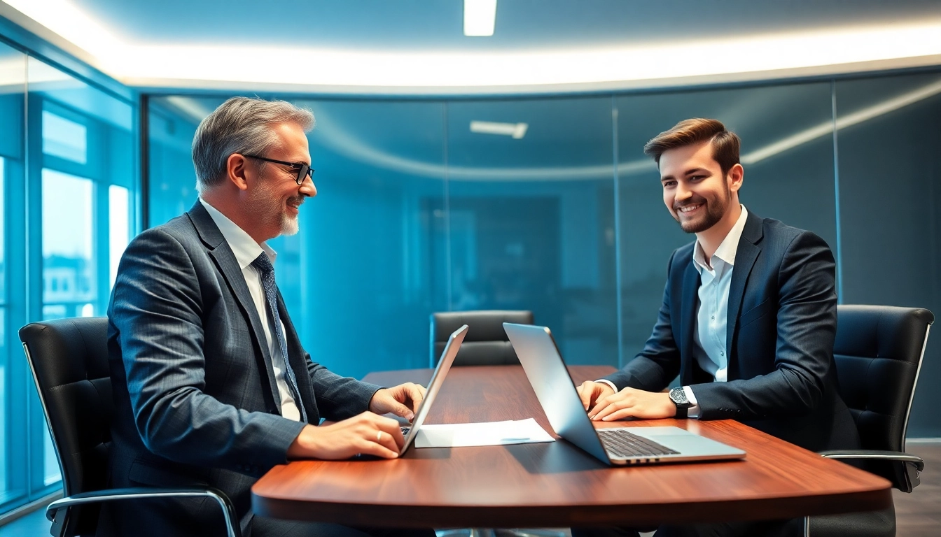 Headhunter Nürnberg führt ein inspirierendes Interview mit einem qualifizierten Kandidaten in einem eleganten Büroraum.