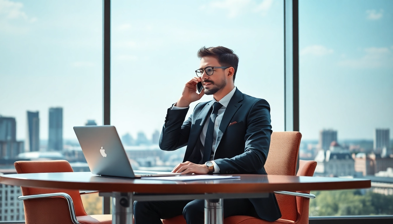 Professioneller Headhunter Berlin am Telefon in modernem Büro.