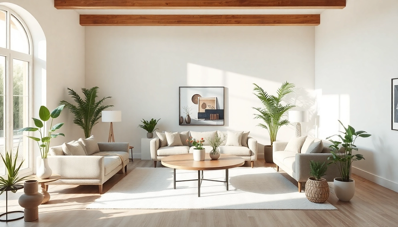 Gestalte einen modernen und einladenden Raum für Raumgestaltung mit harmonischer Farbpalette und eleganten Möbeln.