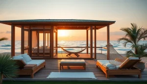 Entspannen Sie im exklusiven Küsten-Cabana mit herrlichem Meerblick und stilvollen Möbeln.