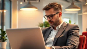 Professioneller Headhunter IT analysiert Bewerbungsunterlagen in einem modernen Büro.