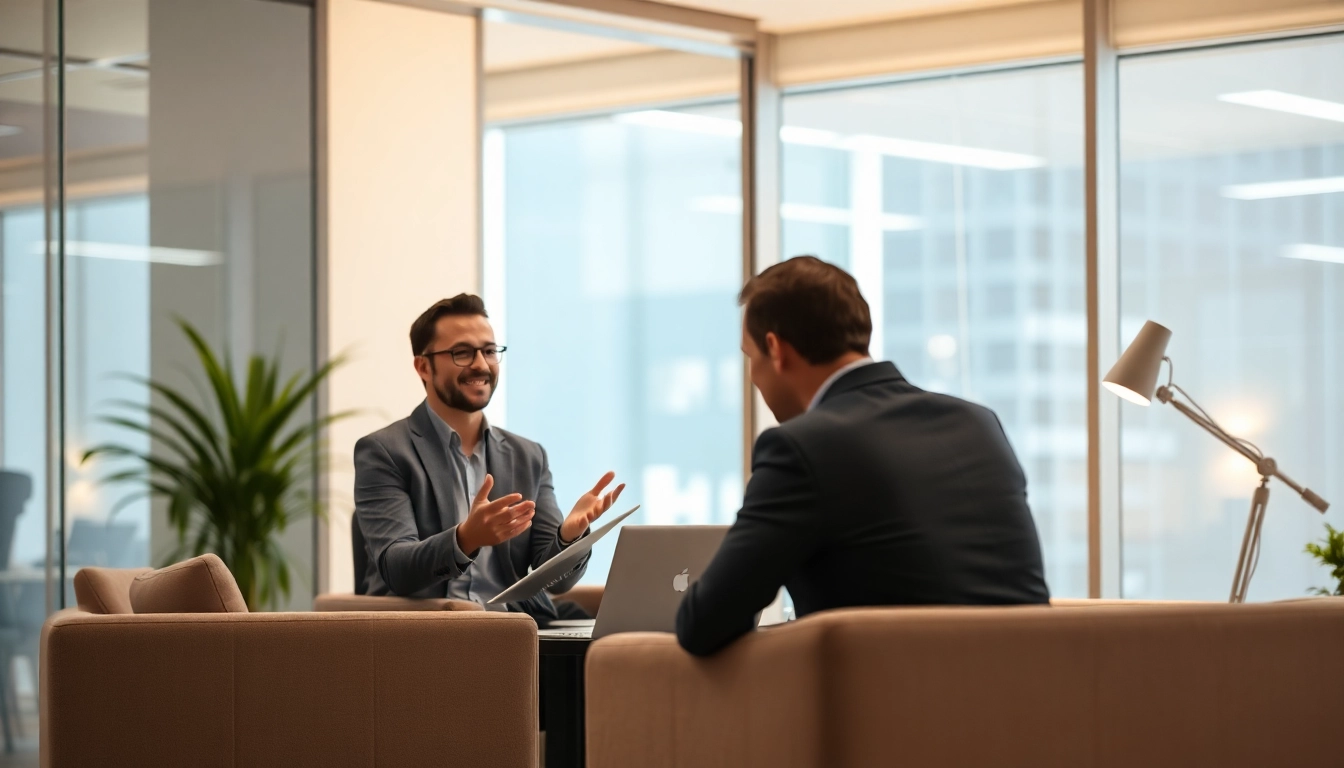 Ein Headhunter IT berät einen Klienten in einem modernen Büro, um passende IT-Experten zu finden.