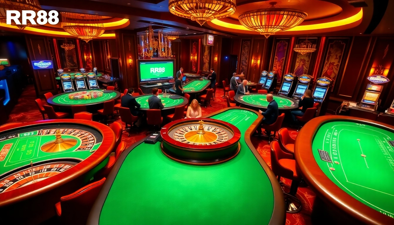 Experience the excitement of gambling at RR88 with vibrant casino tables and thrilling games.