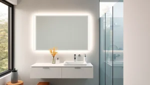 Präsentieren Sie einen eleganten spiegelschrank led, der warmes Licht für eine stilvolle Badezimmeratmosphäre bietet.