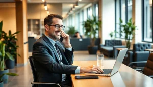 Headhunter Gastronomie bei der Arbeit in einem modernen Büroumfeld, das Professionalität und Menschlichkeit ausstrahlt.