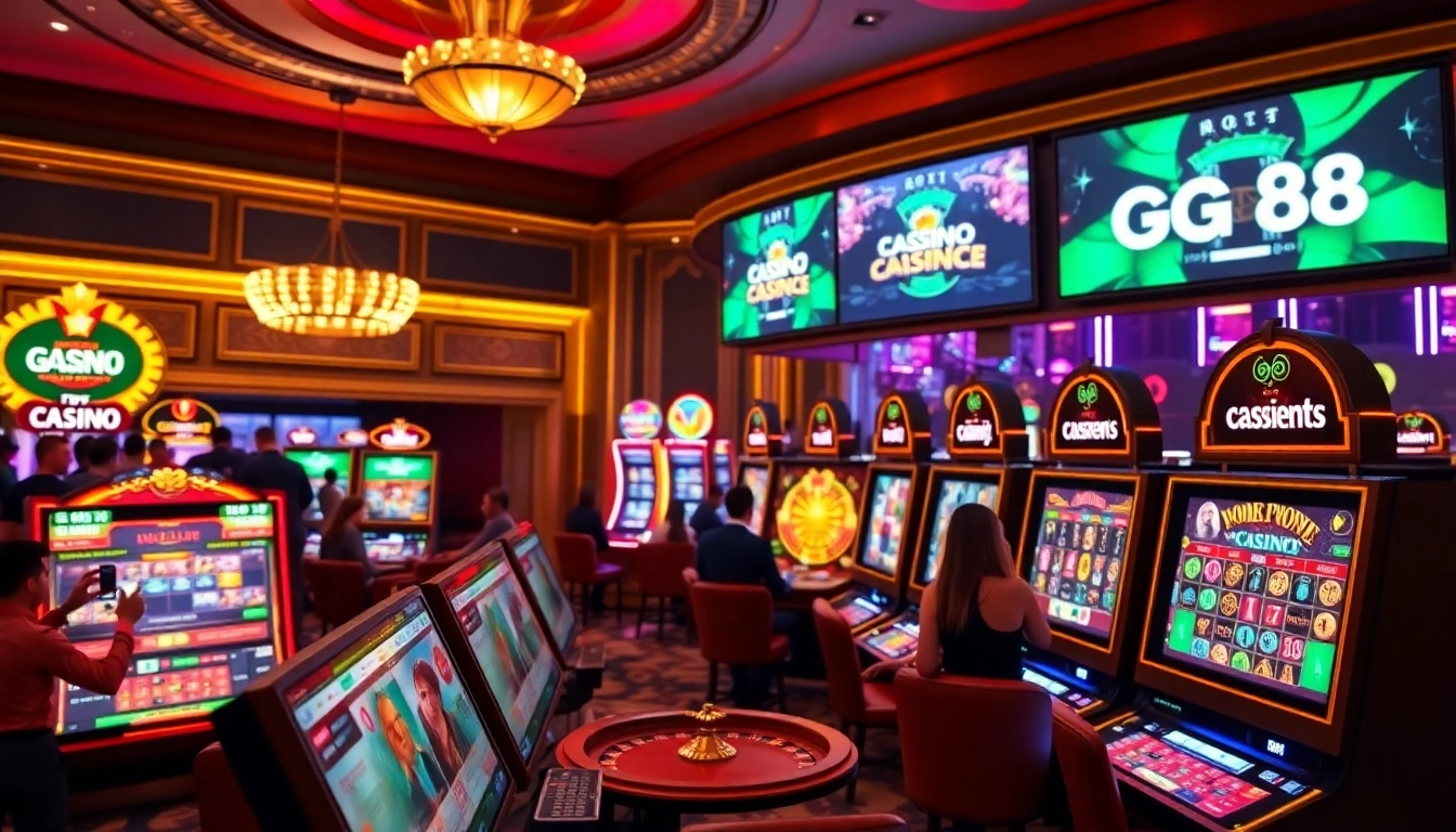 Players engaging with online games at GG 88 casino platform, showcasing excitement and luxury.