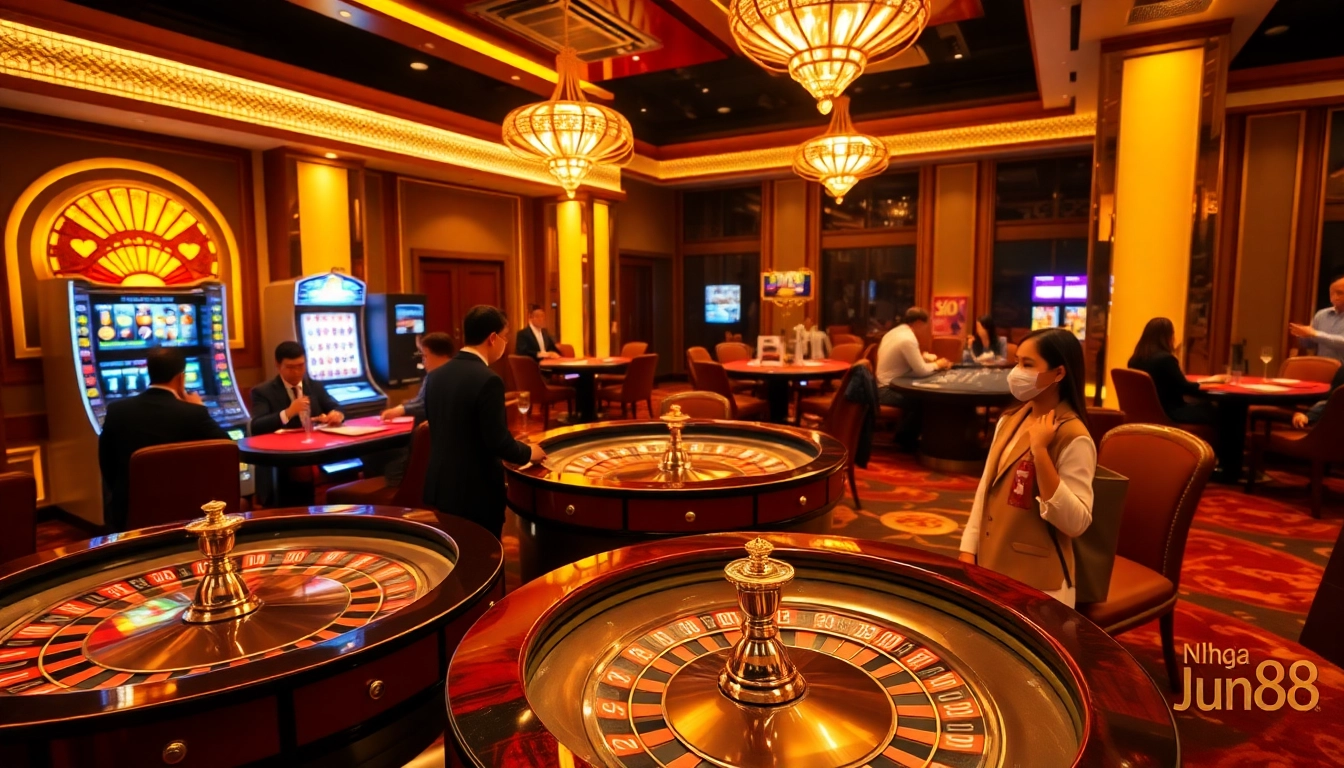 Experience thrill at Nhà cái Jun88 with high-stakes roulette and vibrant gaming atmosphere.