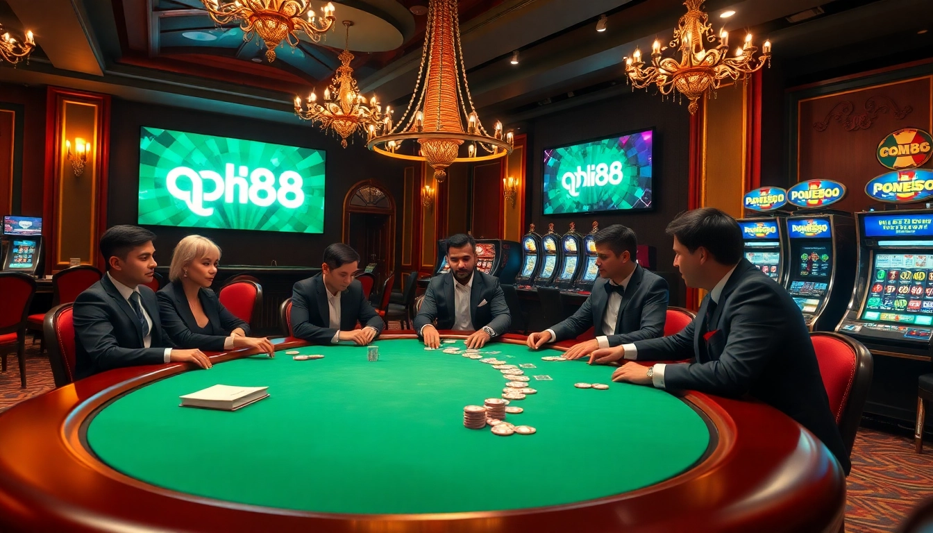 Experience the thrill of qh88 with a captivating poker game at a luxurious casino table.