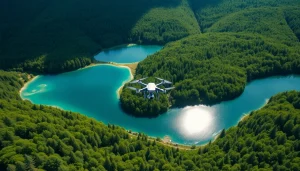 Atemberaubende Drohnenfotos Brandenburg mit grünen Wäldern und blauen Seen in der Luft.