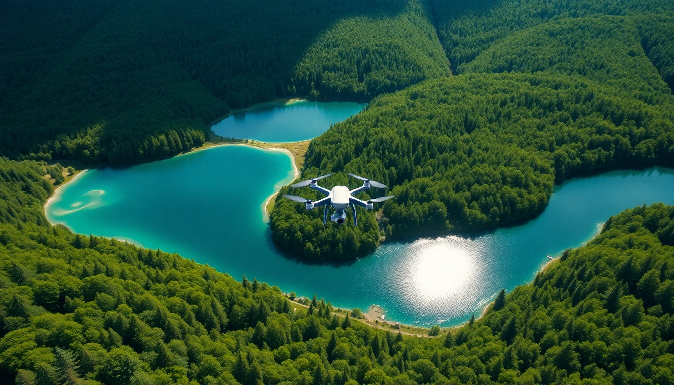 Atemberaubende Drohnenfotos Brandenburg mit grünen Wäldern und blauen Seen in der Luft.