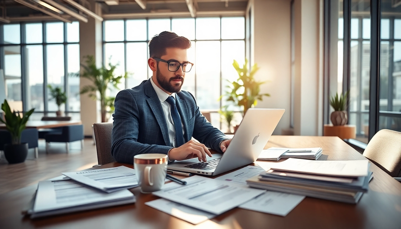 Headhunter Schweiz analysiert Bewerbungen in einem modernen Büro.