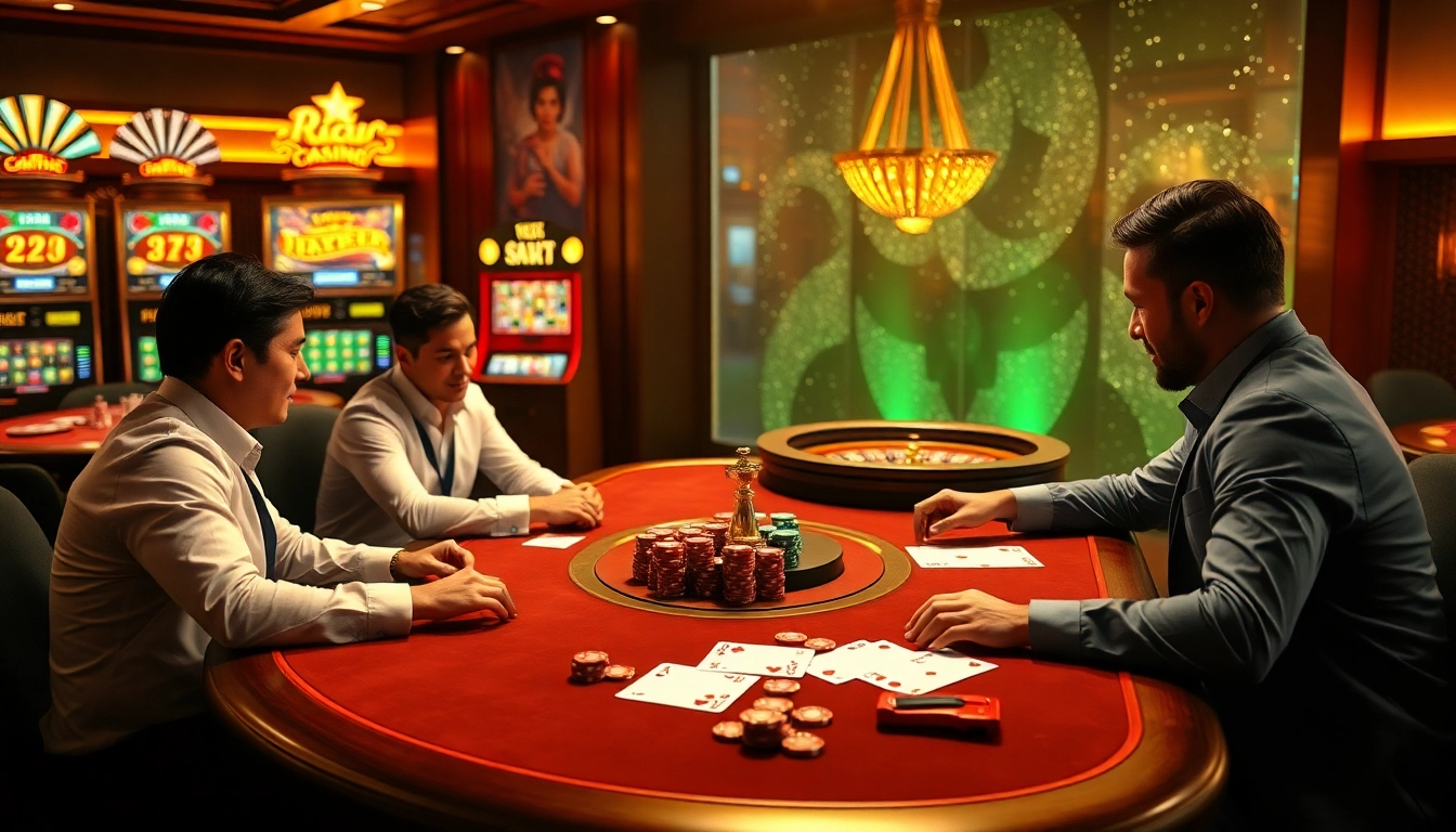 Engage in thrilling gameplay at Nhà cái 79KING, showcasing a vibrant casino atmosphere with poker action.