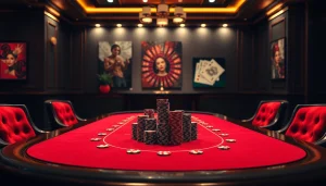 u88 poker table with luxurious chips and vibrant roulette wheel in a classy casino setting