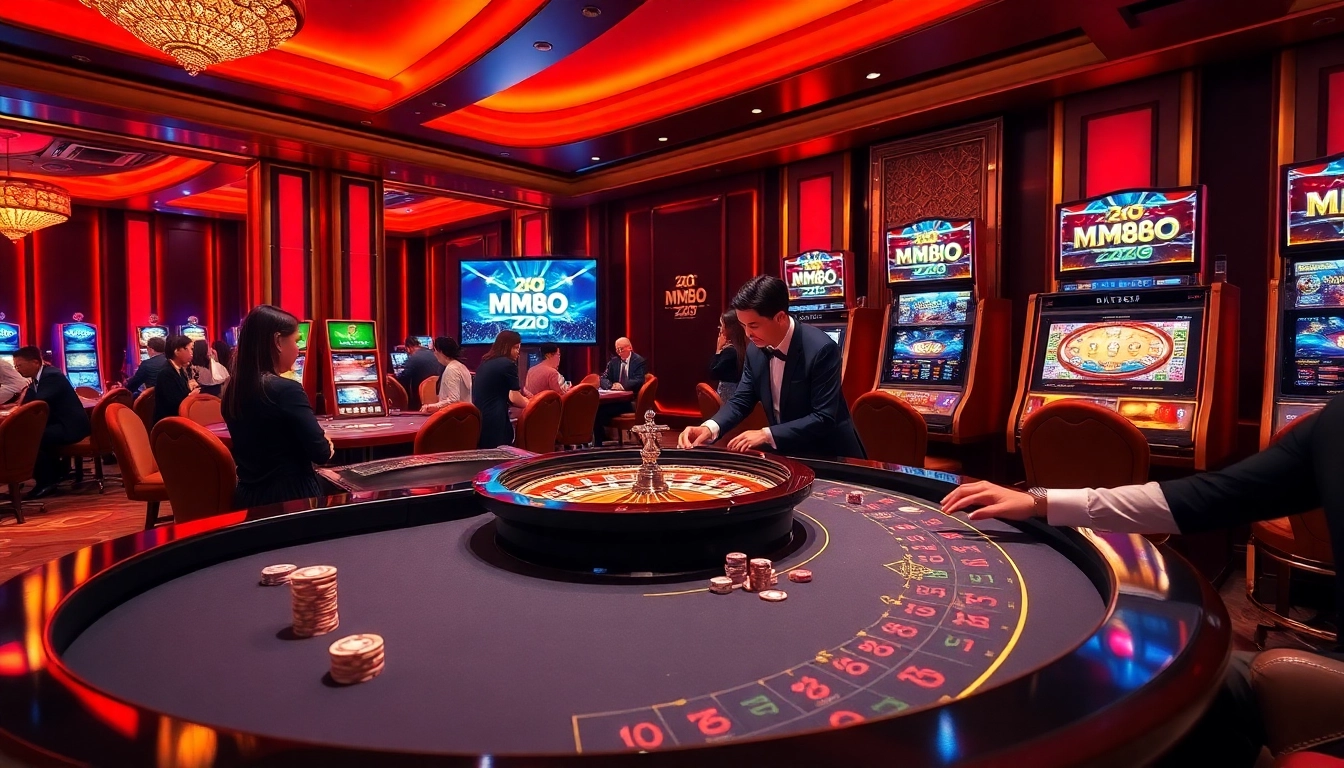 Engage in high-stakes gaming at MM88 ZO casino, featuring vibrant roulette and slot machines.