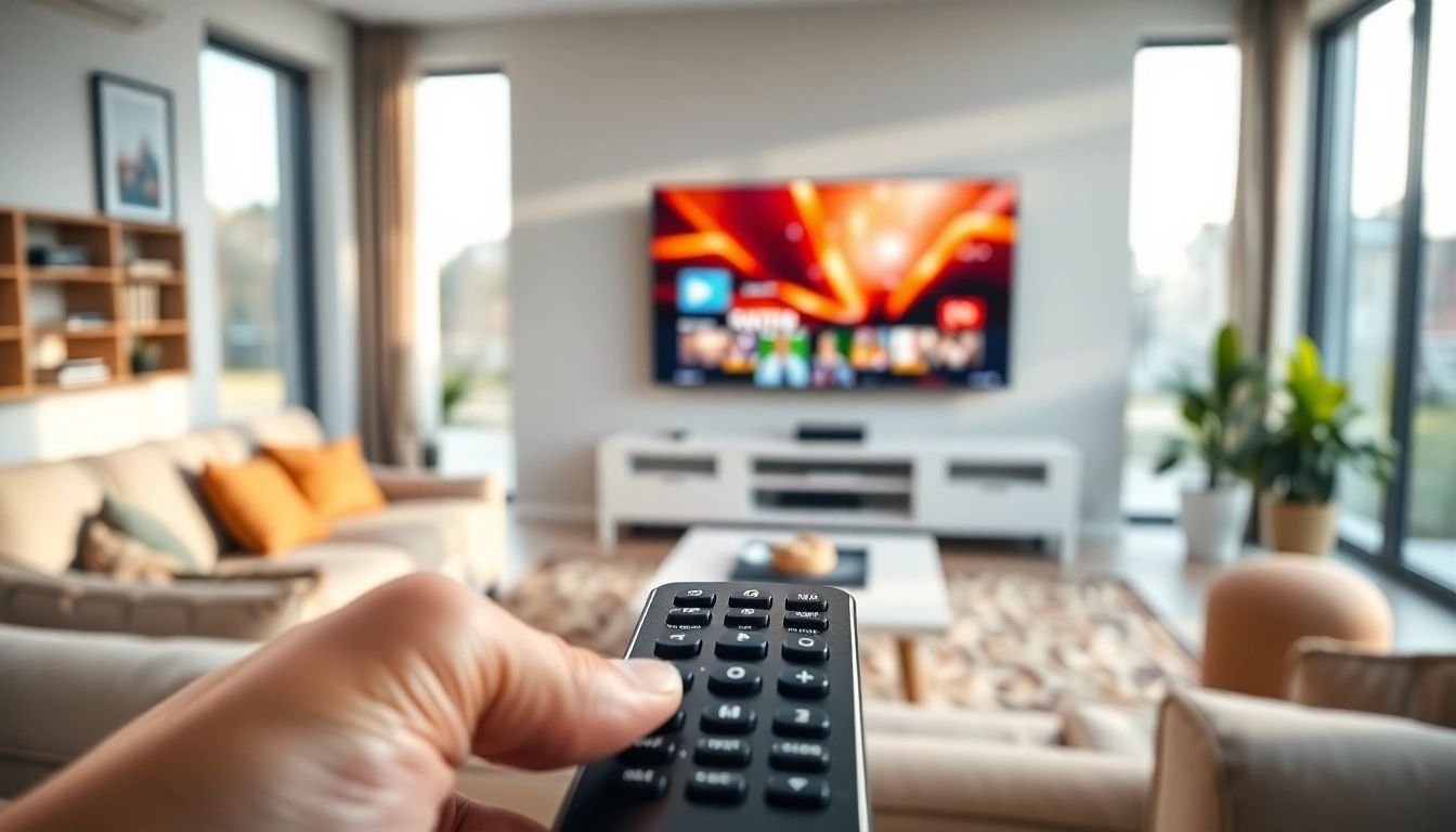 Erleben Sie IPTV Streaming Dienstleistung in einem modernen Wohnzimmer, das Technologie und Komfort vereint.