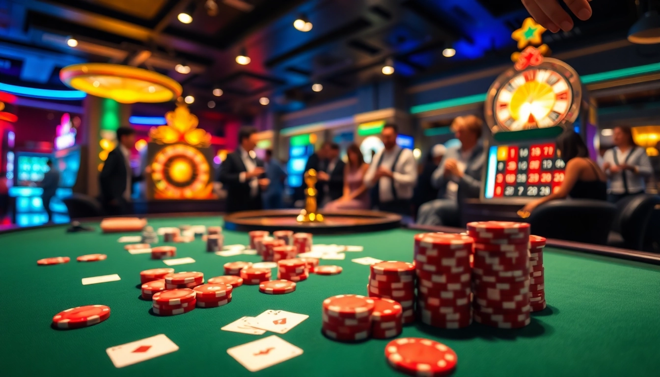Engaging players enjoy the thrilling Game TT88 experience at an upscale casino table surrounded by dynamic gaming elements.