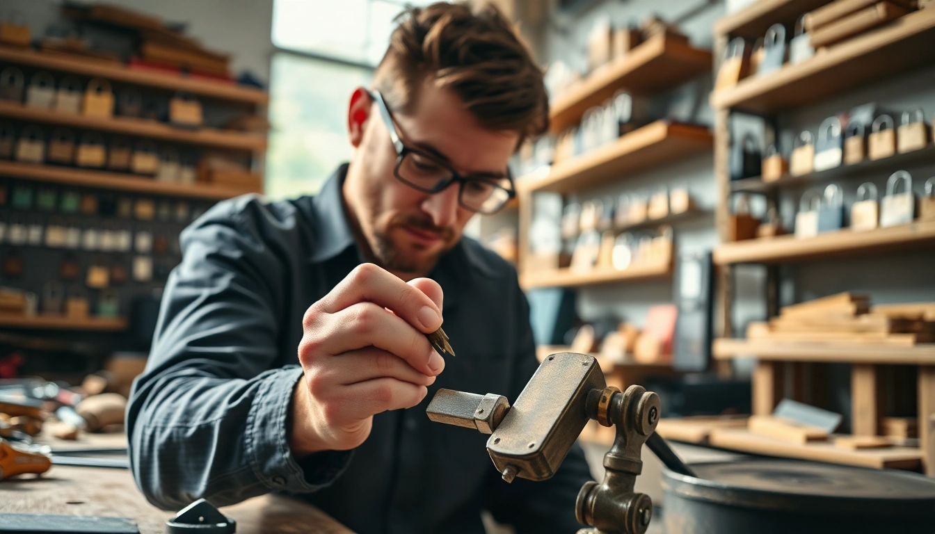Locksta lock being handcrafted with precision in a professional workshop.