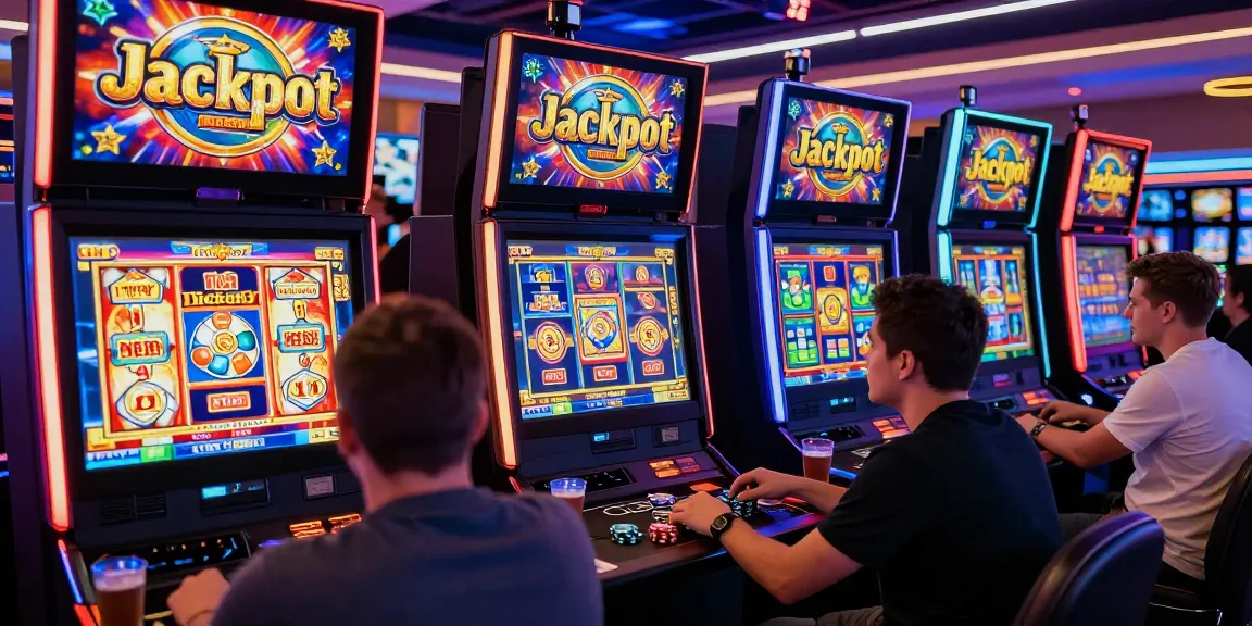 Atmosfer permainan Slot Gacor yang menegangkan dengan pemain fokus di mesin slot.