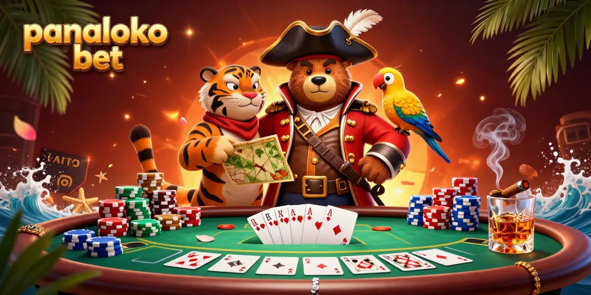 Experience the exciting panaloko bet with pirate-themed poker action and vibrant casino elements.