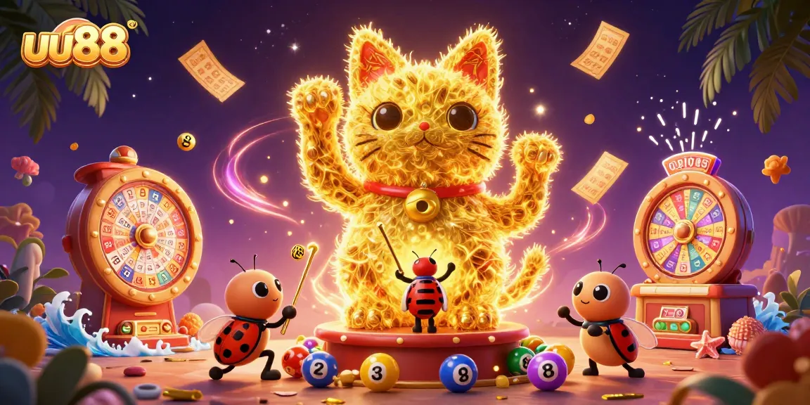 Experience the lively uu88 casino world with a lucky cat and vibrant game elements.