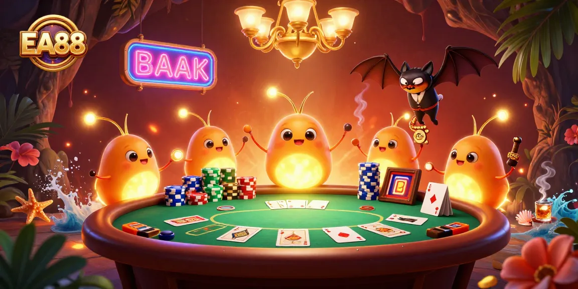 EA88 captivating cartoon glowworms illuminate a vibrant cave casino with poker elements and bioluminescent tails.